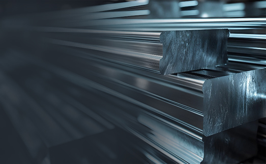 Assorted iron stock arranged for sale in warehouse.